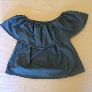 Chambray light denim off the shoulder blouse